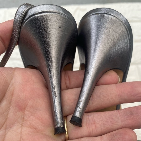 Kate Spade Silver Strappy Heels Metallic Sandals Size 9.5 Slingback Party Dance - Picture 5 of 9
